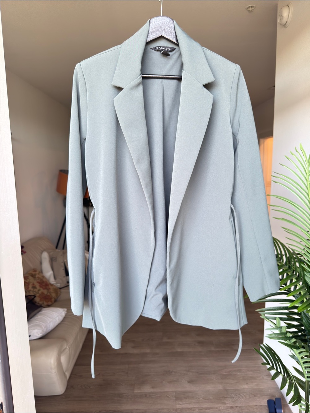 Athleta Sage Green Belted Blazer Jacket Size 4 Minimal Chic - Picture 2 of 10